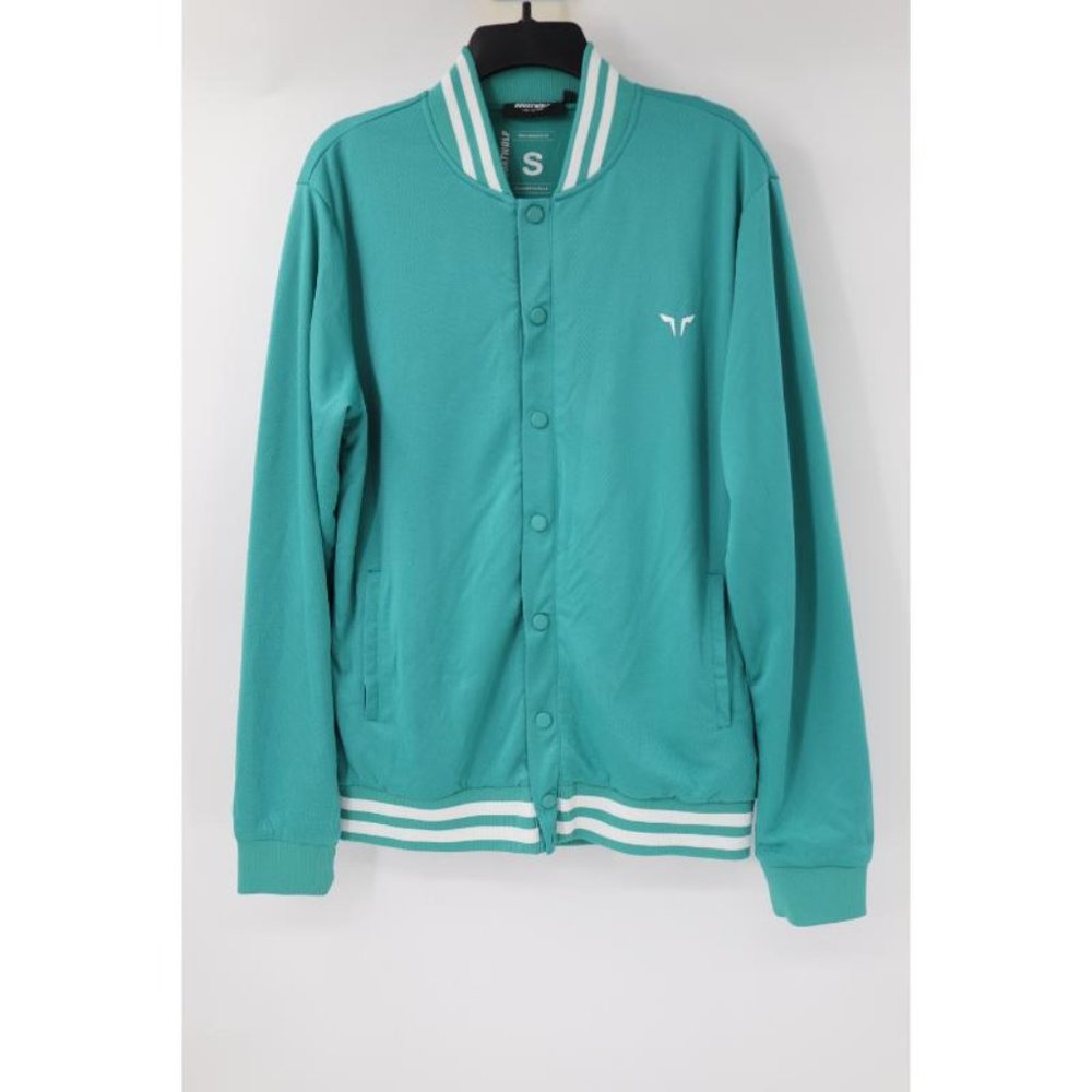 Squat Wolf Bomber Jacket Men's Small True Athletic Fit Hybryd Snap Front Ocean